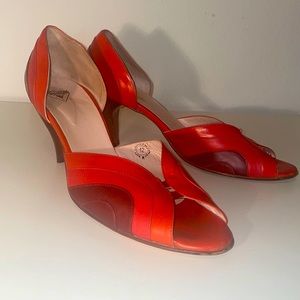 Fluevog Red Ceylon Peep-Toe Pumps - Women’s 12
